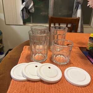Working Drinking Luminarc Clear Glass Tumbler Set 4 w lids